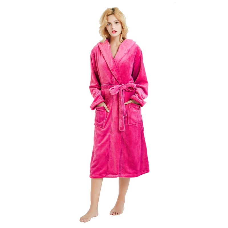 HEARTNICE Womens Hooded Fleece Robe, Soft Plush Bathrobe for Womens, Fluffy Cute Long House Coat (Rose Hooded, L/XL) - Image 5